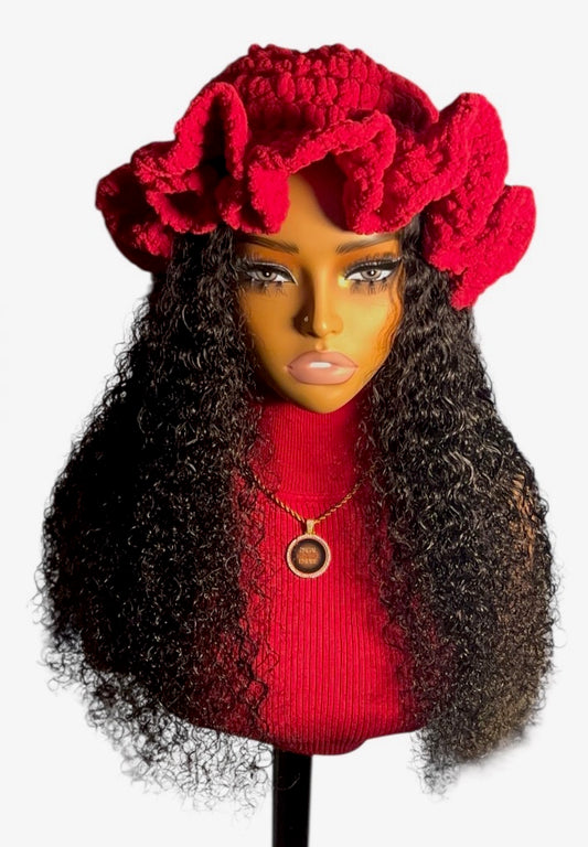 Regal Crochet Fluffy XL Ruffle Hat (Red)