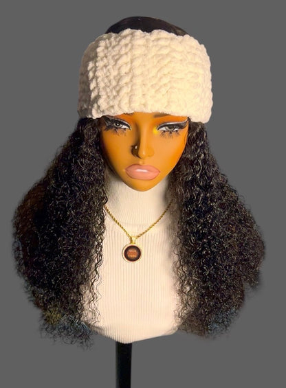 Regal Crochet Fluffy Headband (White )