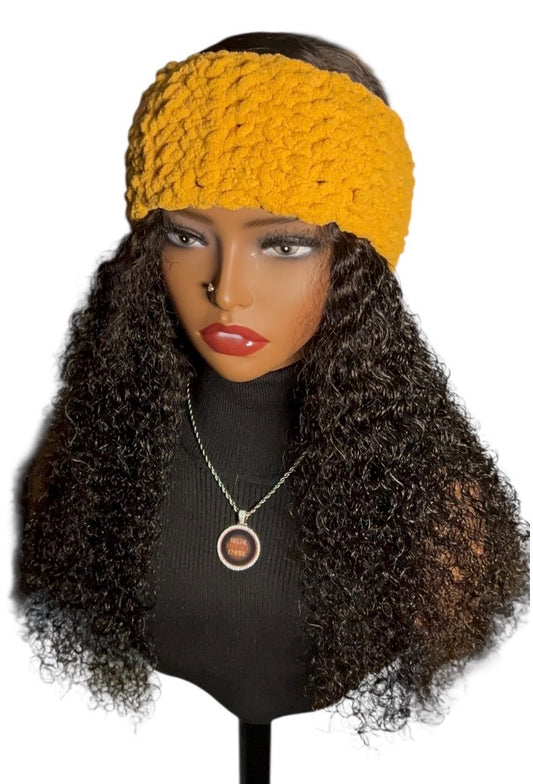 Regal Crochet Fluffy Headband (Yellow )