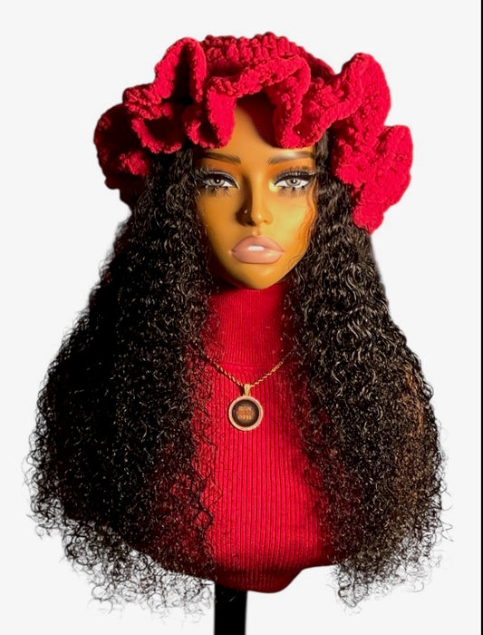 Regal Crochet Fluffy XL Ruffle Hat (Red)