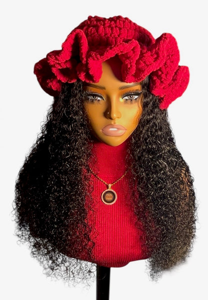 Regal Crochet Fluffy XL Ruffle Hat (Red)