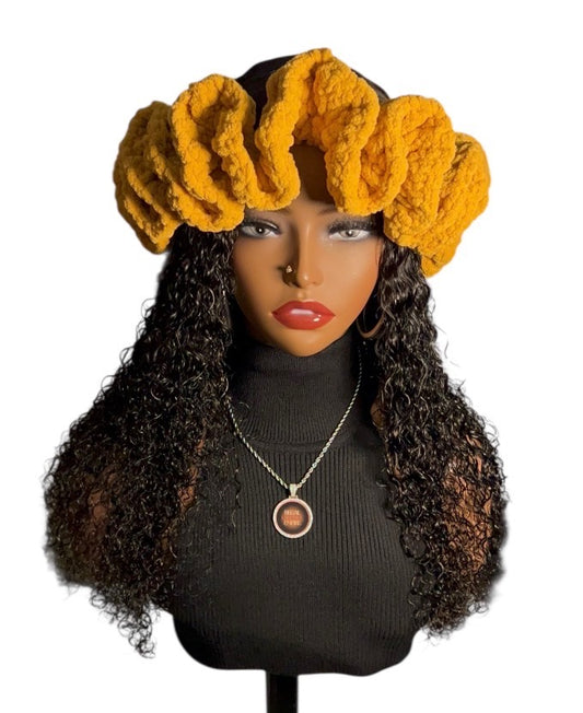 Regal Crochet Headband XL Ruffles-Yellow